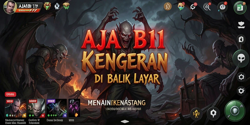 Screenshot menampilkan suasana seram dengan karakter misterius dalam kegelapan.