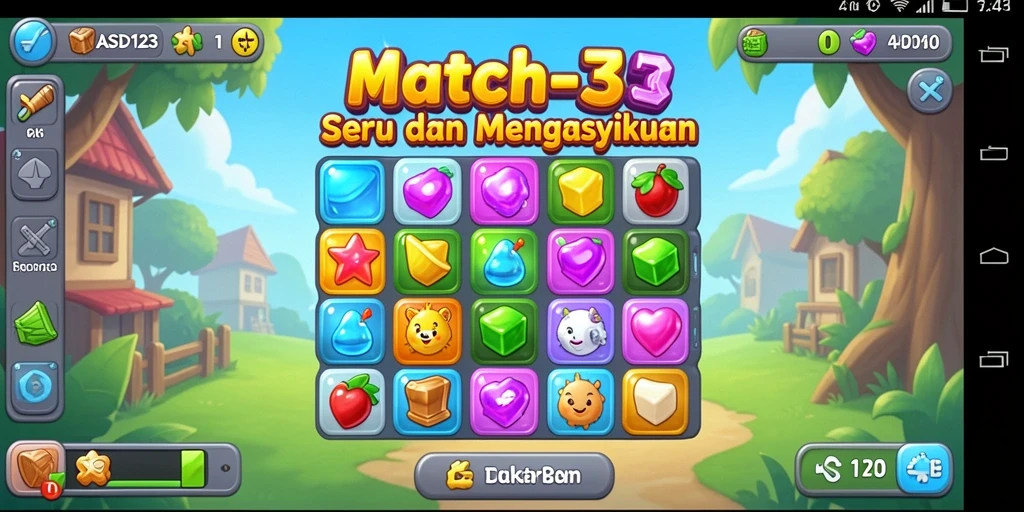 Screenshot gameplay ASD123 menampilkan suasana seru permainan Match-3.
