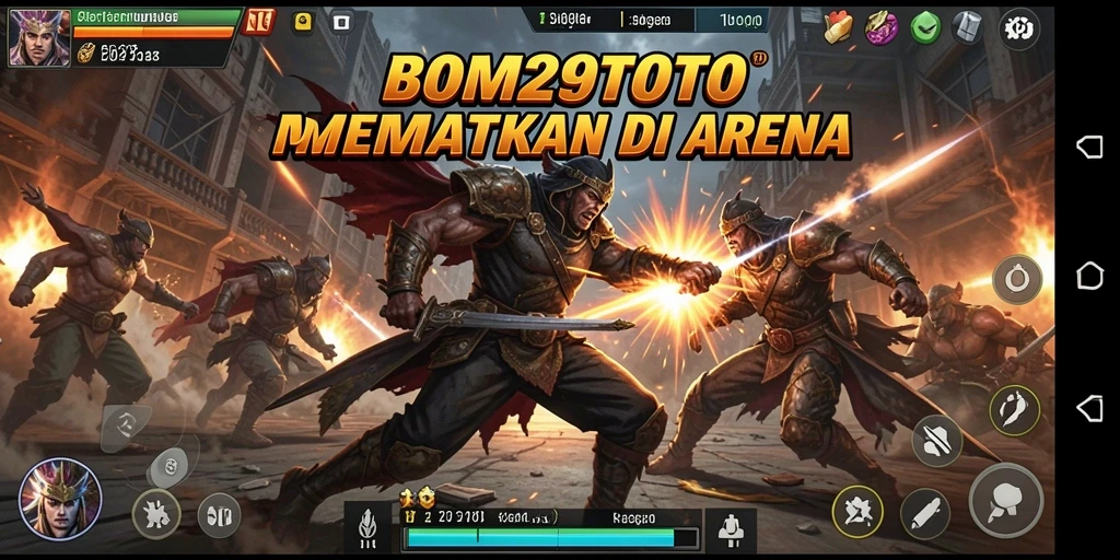 Screenshot gameplay BOM29TOTO menampilkan pertarungan aksi yang intens.
