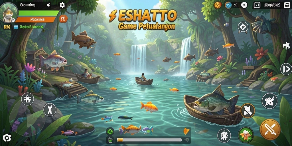 Tampilan aksi memancing seru di ESHATOTO dengan pemandangan indah.