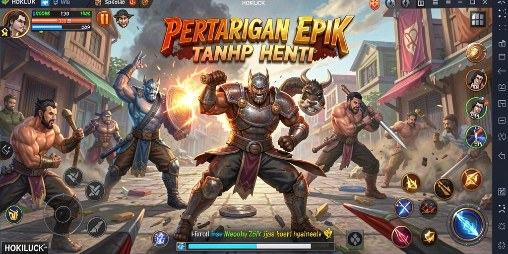 Screenshot gameplay HOKILUCK menunjukkan pertarungan yang seru dan mendebarkan.