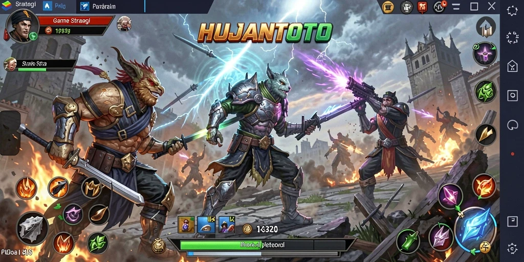 Screenshot menampilkan aksi pertempuran yang mendebarkan dalam HUJANTOTO.