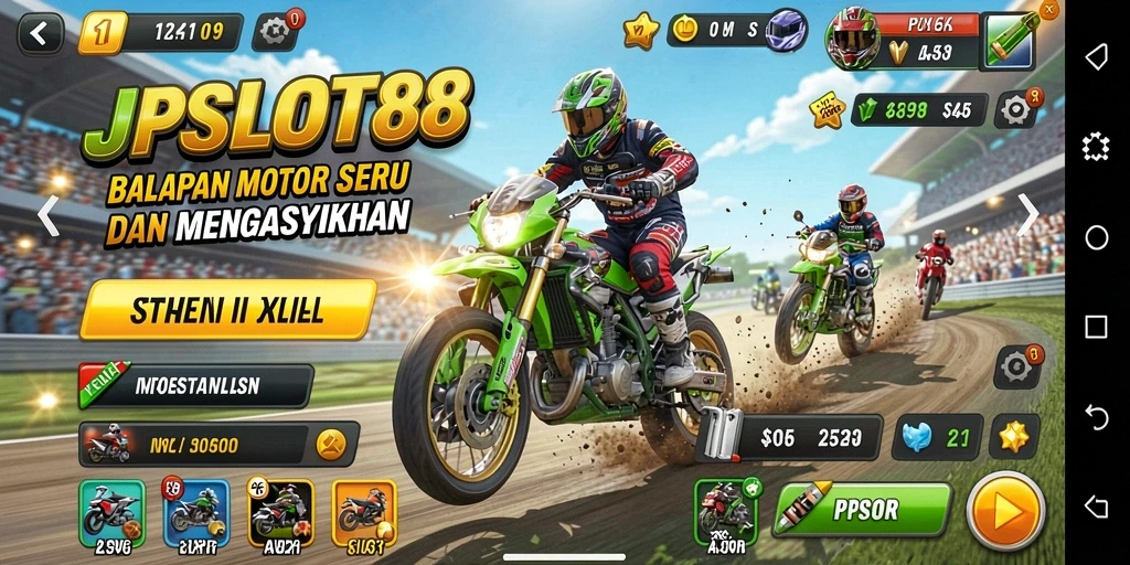 Gambaran gameplay JPSLOT88 dengan balapan motor yang menegangkan.