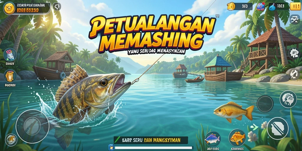 Tangkapan layar gameplay KAKRP menampilkan keseruan memancing di dunia virtual.