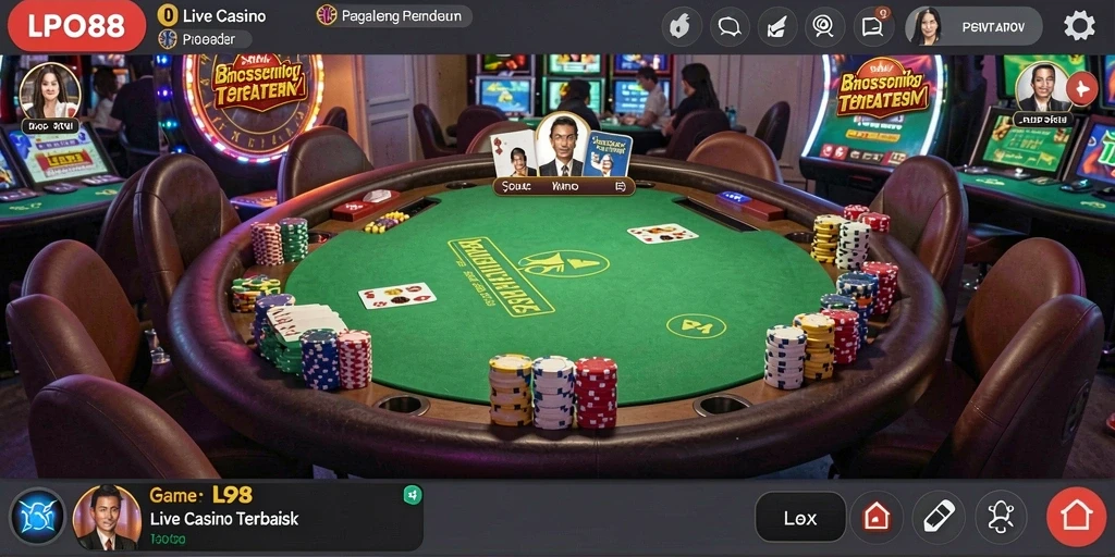 Screenshot gameplay LPO88 menunjukkan dealer langsung yang ramah dan permainan yang mendebarkan.