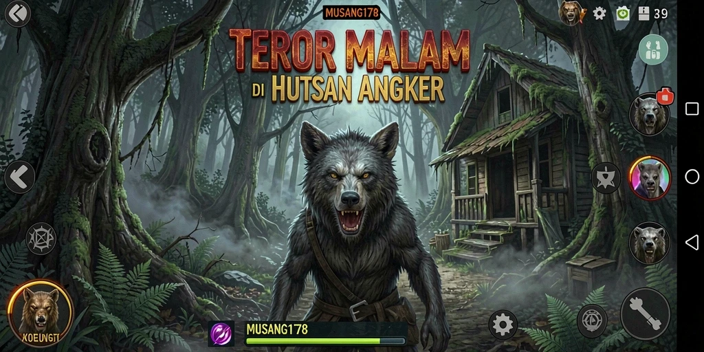 Tampilan gameplay yang menyeramkan dari MUSANG178 dalam suasana hutan angker.