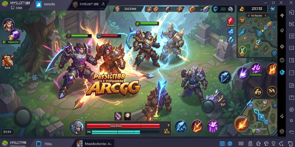 Tangkapan layar gameplay <strong>MYSLOT188</strong> menampilkan pertarungan seru antara karakter dan monster besar.
