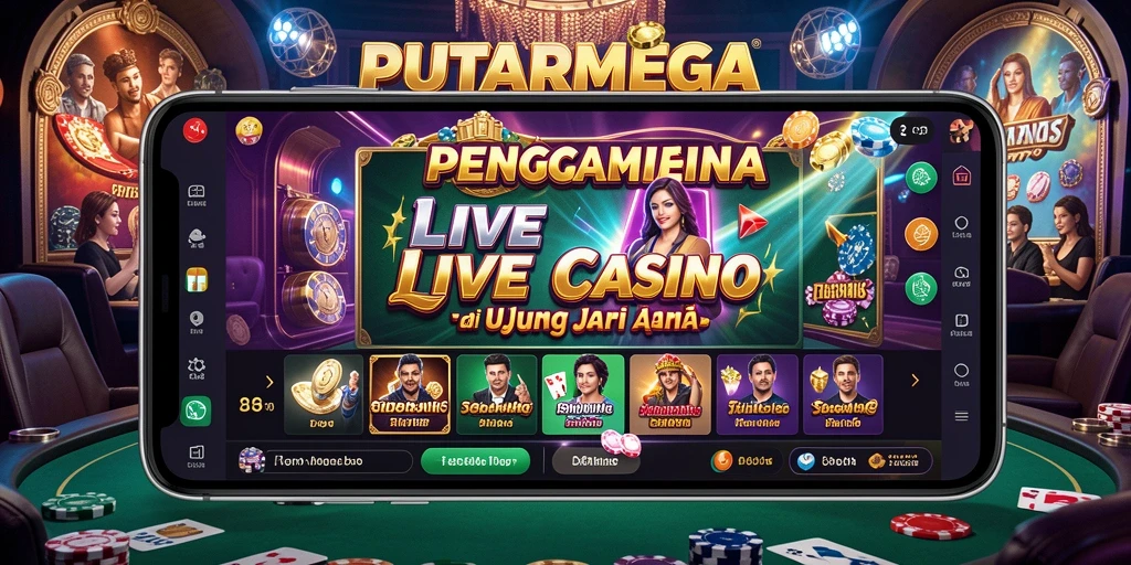 Screenshot gameplay PUTARMEGA menampilkan dealer profesional dan suasana kasino yang mendebarkan.