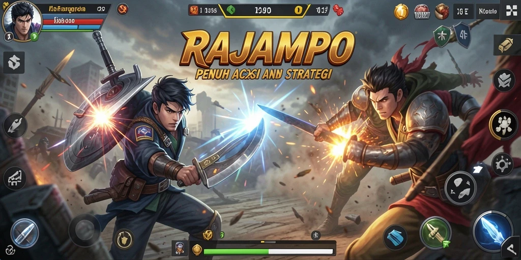 Tampilan gameplay seru di RAJAMPO, penuh aksi pertarungan yang mendebarkan.