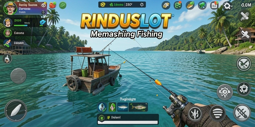 Tampilan gameplay RINDUSLOT yang menakjubkan saat menangkap ikan.