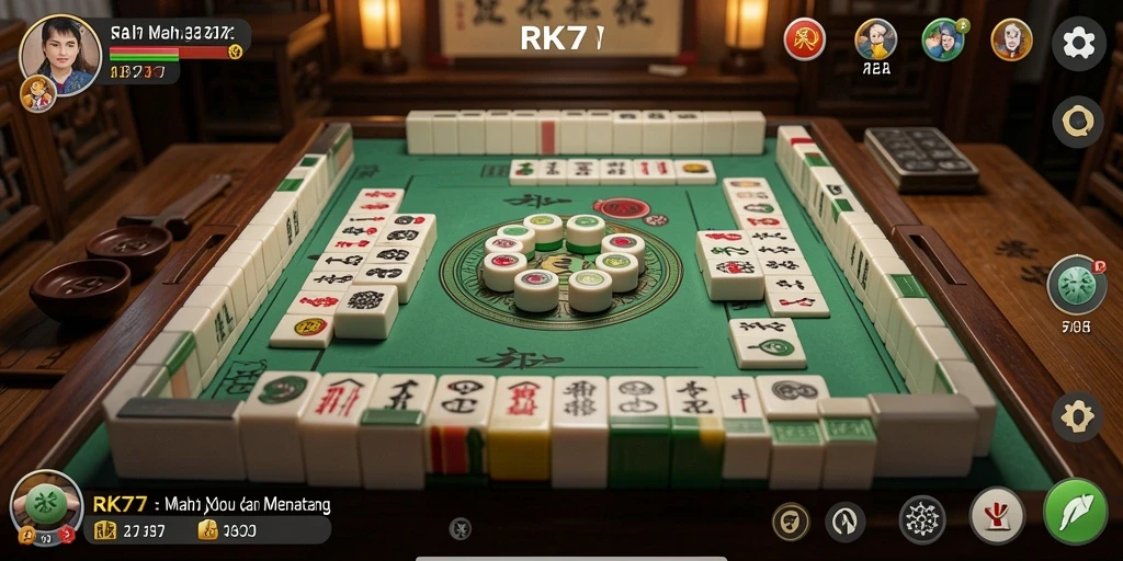 Screenshot RK77 menampilkan gameplay Mahjong yang seru dan menantang.