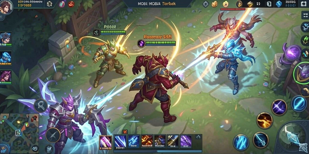 Screenshot RP888 menampilkan aksi seru dalam pertempuran MOBA.